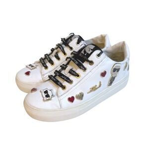 Karl Lagerfeld White Graphic Accent Sneakers – Size 6W